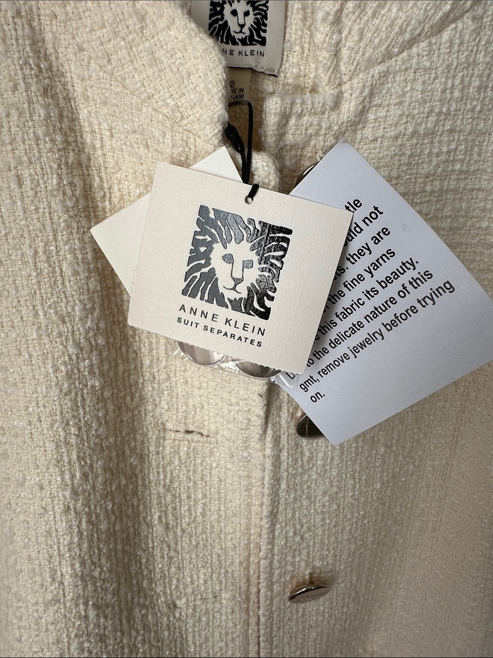 Brand new w/ tags Anne Klein Cream Textured Long Trench Coat with Button Front - Picture 4 of 6